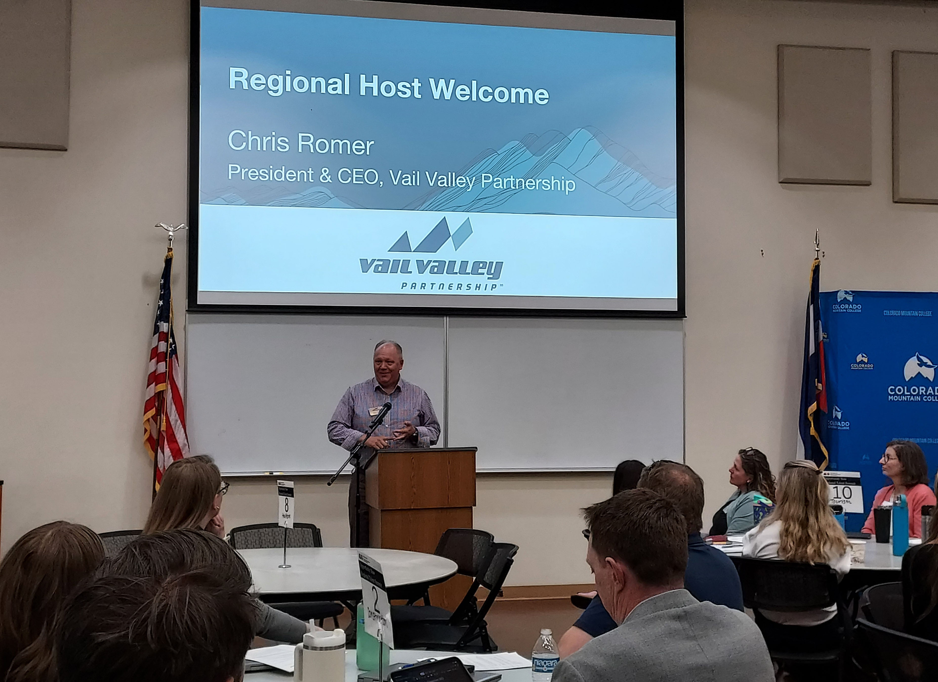 Chris Romer welcomes the audience to the Northwest Opportunity Now Regional Talent Summit.