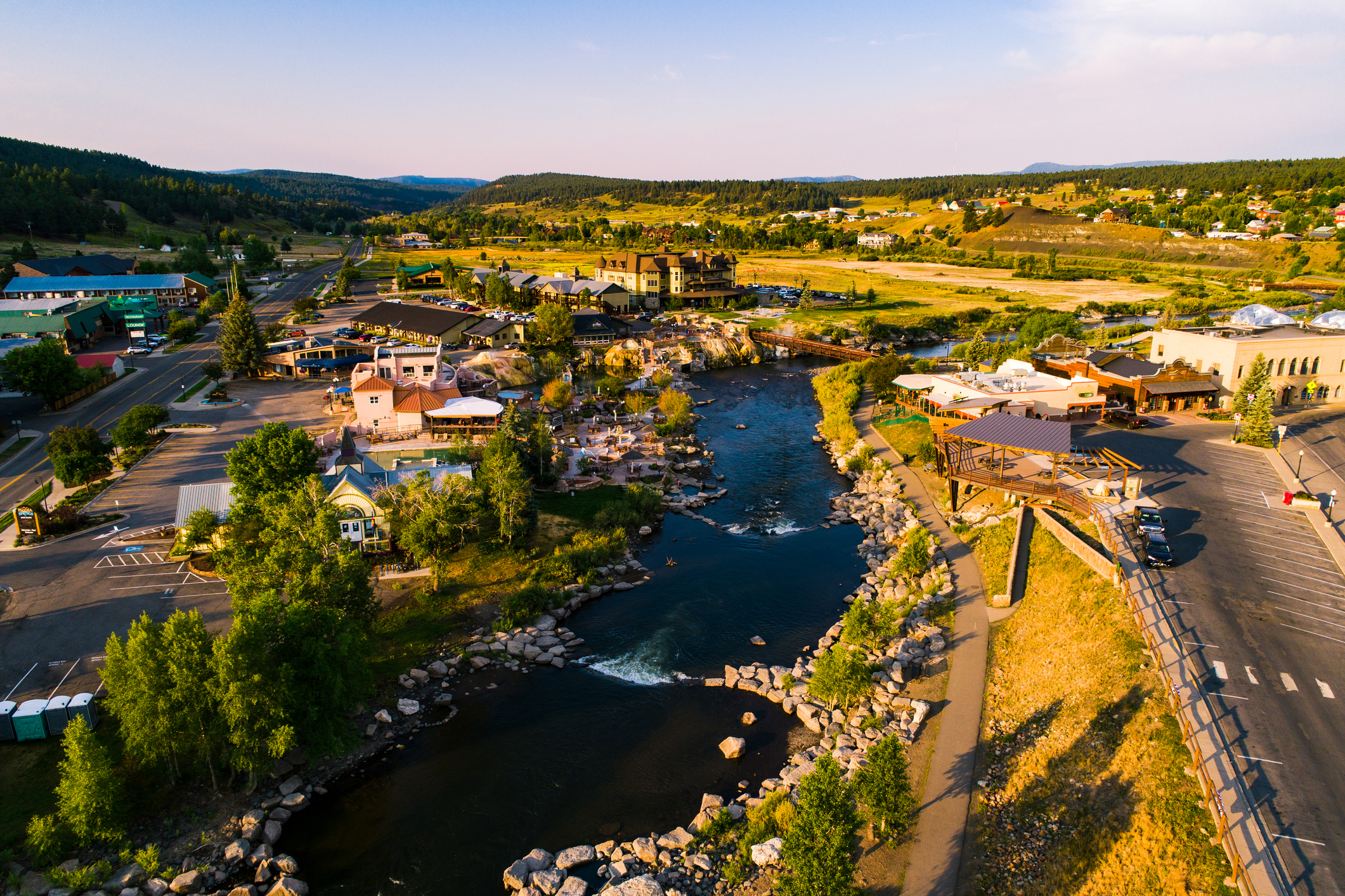 Pagosa Springs Colorado aerial drone views at sunrise