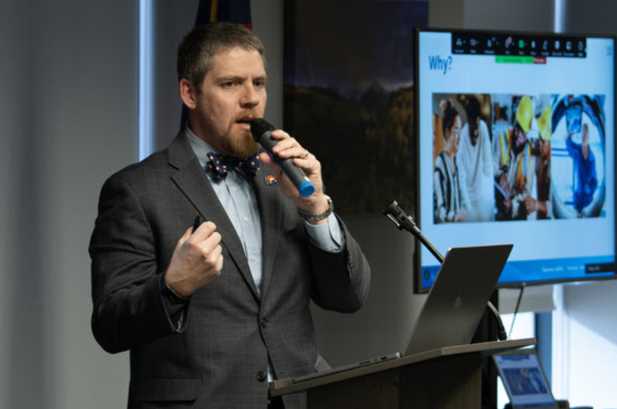 Lee Wheeler-Berliner, managing director, Colorado Workforce Development Council, speaks during the hybrid launch event held on Wednesday, January, 15, 2025