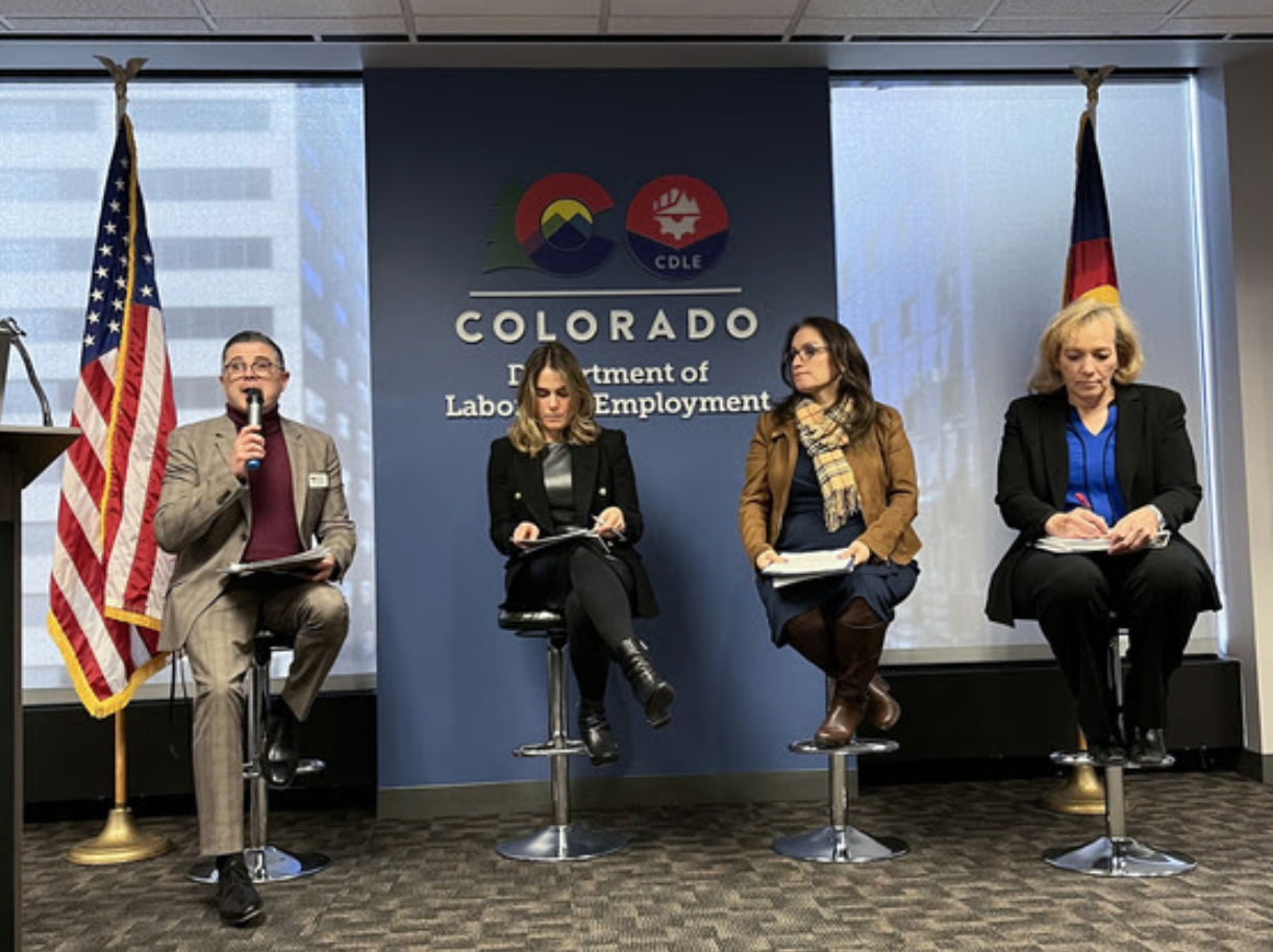 Executive Director Joe Barela, Colorado Department of Labor and Employment; Executive Director Eve Lieberman, Colorado Office of Economic Development and International Trade; Commissioner of Education Dr. Susana Córdova, Colorado Department of Education; and Executive Director Dr. Angie Paccione, Colorado Department of Higher Education.