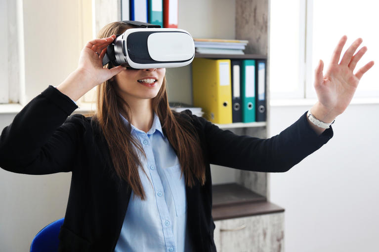 Student using virtual reality at school