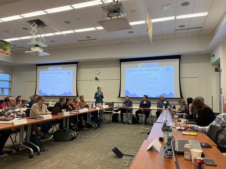 Jessica Maiorca leads a council discussion